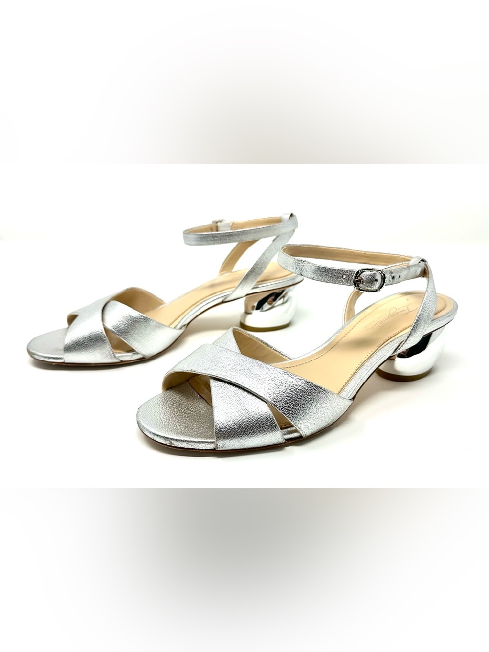 Vince Camuto Silver Metallic Cross-Strap Ankle Sandals